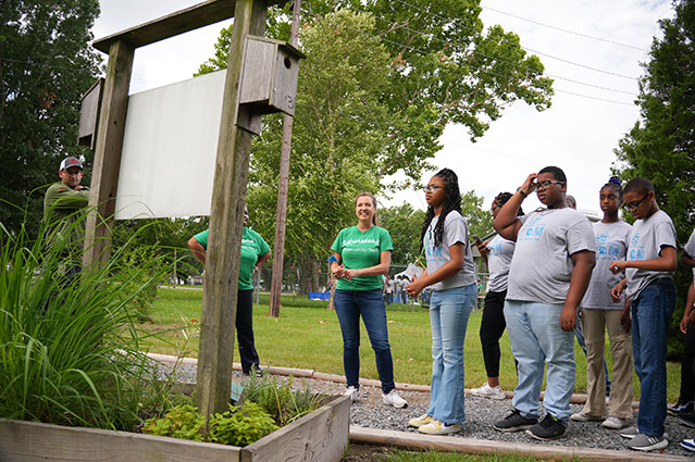 Students on a field trip walk at the Baton Rouge Refinery