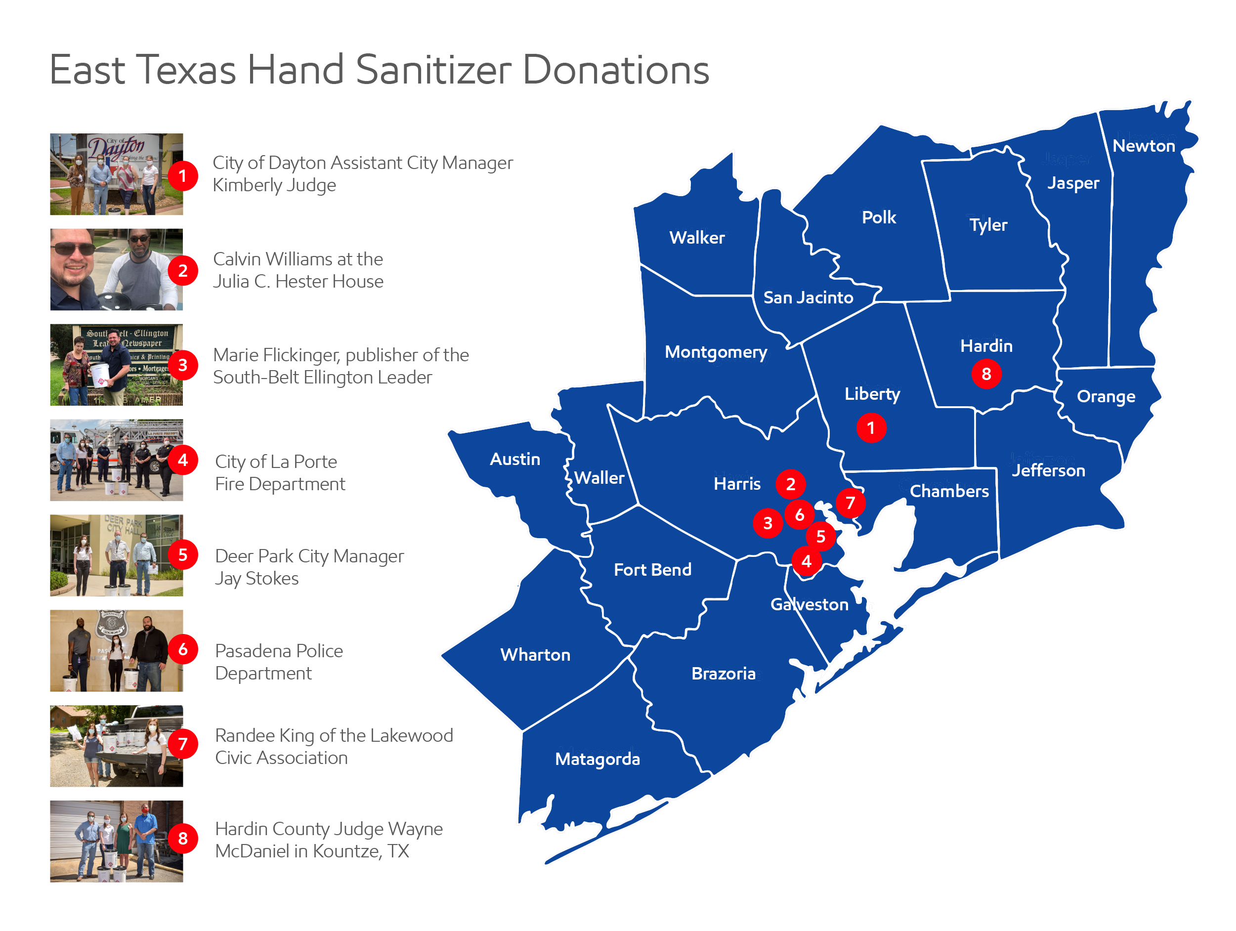 East Texas Sanitizer Donations Map