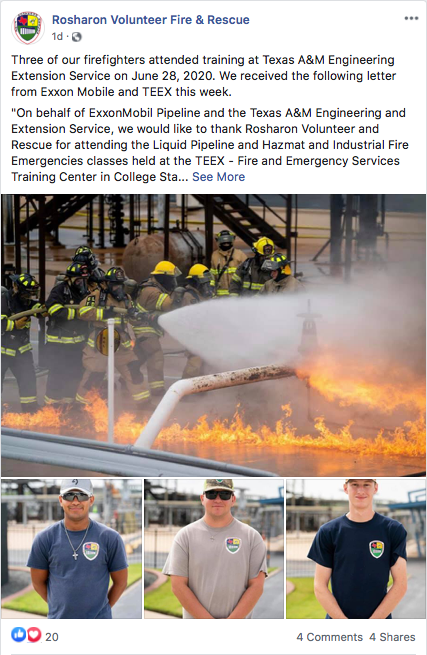 Rosharon Volunteer Fire and Rescue Facebook Post